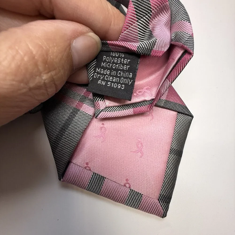 Knots For Hope Susan G Komen Breast Cancer Awareness Necktie Pink Gray Plaid